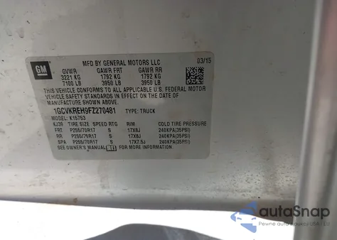 2015 Chevrolet Silverado 1500 1Lt from USA, damaged, VIN 1GCVKREH9FZ270481